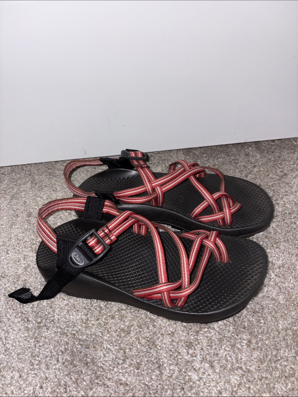 Chaco Sandals with Red and White Striped Webbing